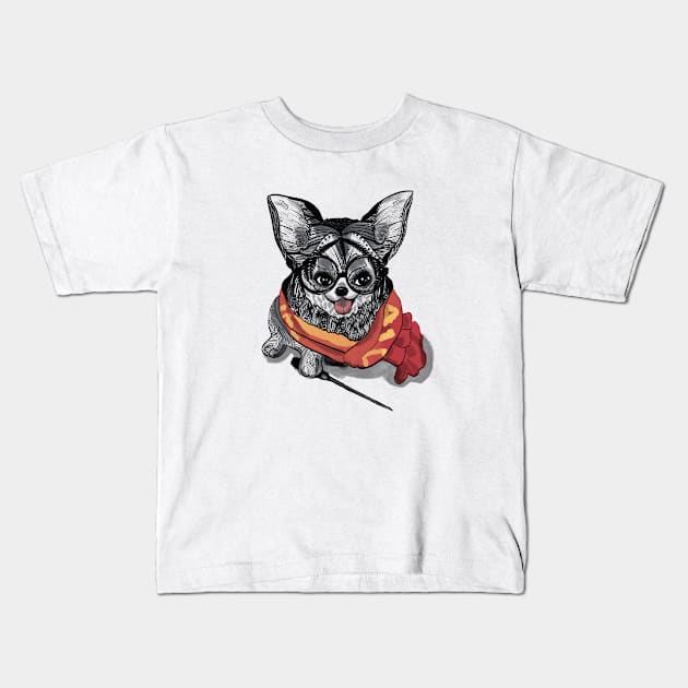 Wizard Corgi Dog in Black Ink Kids T-Shirt by Shadesandcolor